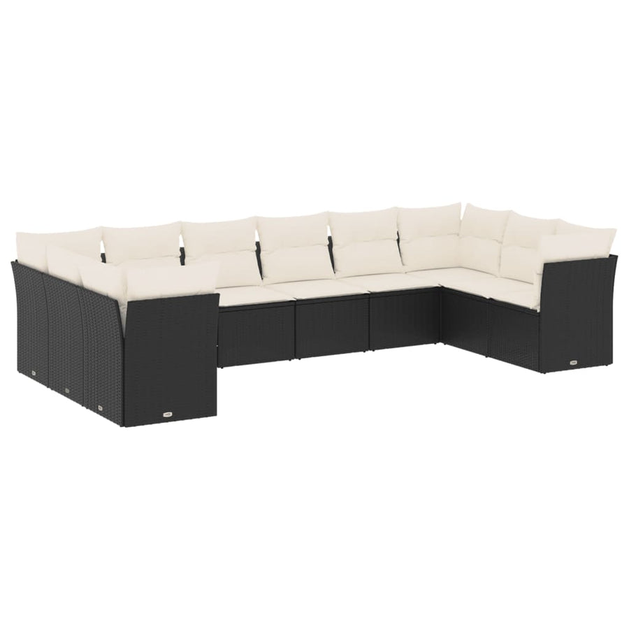 10-Delige Loungeset Met Kussens Poly Rattan Zwart