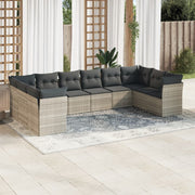 10-piece Lounge Set with Cushions Poly Rattan Light Grey