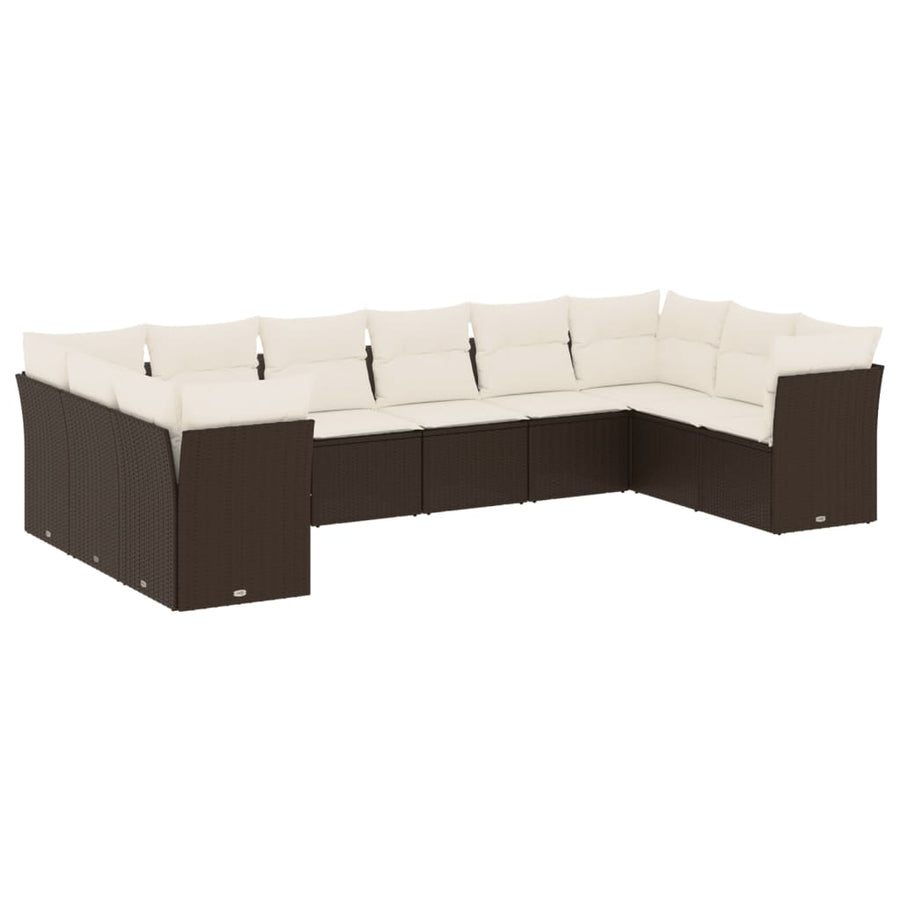 10-delige Loungeset met kussens poly rattan bruin Bruin en crème