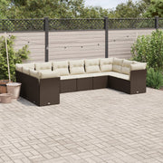 10-piece Lounge Set with cushions poly rattan brown