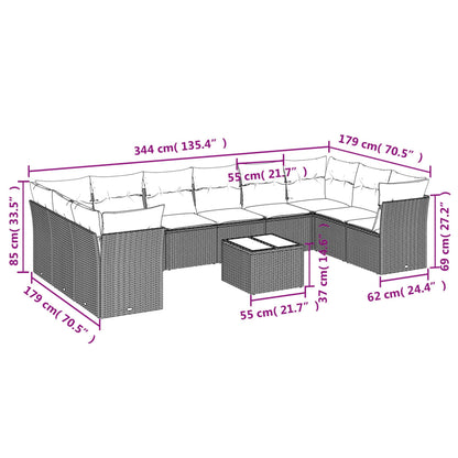 11-Delige Loungeset Met Kussens Poly Rattan Zwart