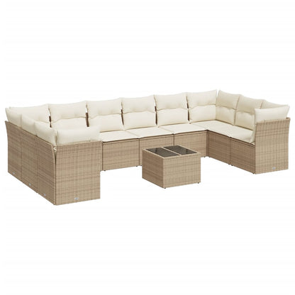 11-Delige Tuinset Met Kussens Poly Rattan Beige