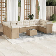 Tuinset 11-delig poly rattan beige met kussens