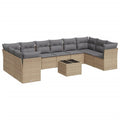 11-delige Tuinset met kussens poly rattan beige
