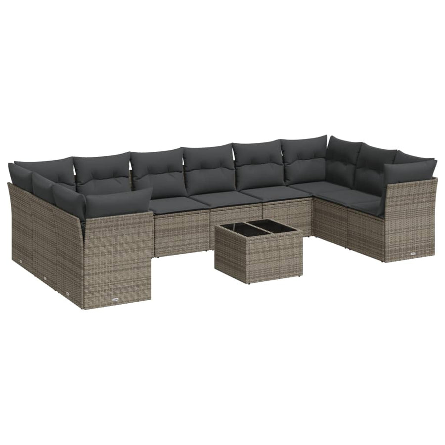 11-Delige Loungeset Met Kussens Poly Rattan Grijs