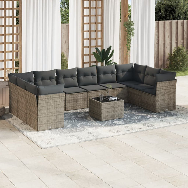 11-Delige Loungeset Met Kussens Poly Rattan Grijs