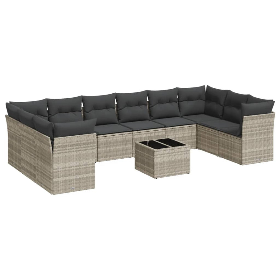 11-delige Loungeset met kussens poly rattan lichtgrijs