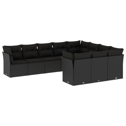 10-Delige Loungeset Met Kussens Poly Rattan Zwart