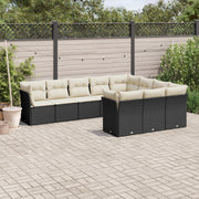 10-piece Loungeset with Cushions Poly Rattan Black