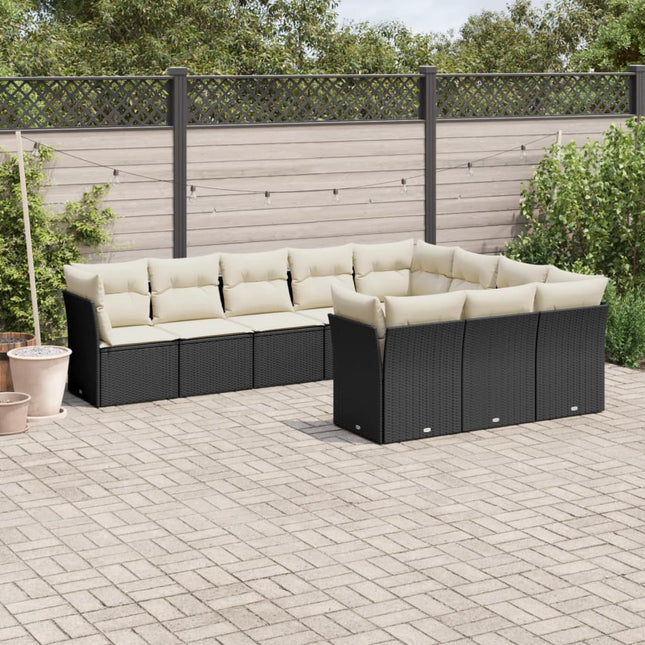 10-Delige Loungeset Met Kussens Poly Rattan Zwart