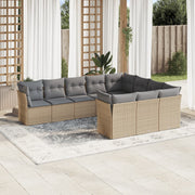 10-piece Lounge Set with Cushions Poly Rattan Beige