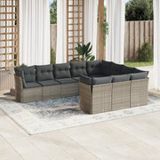10-piece Lounge Set with Cushions Poly Rattan Grey