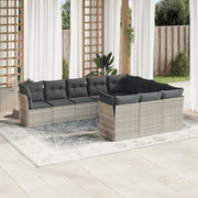 10-piece Lounge Set with Cushions Poly Rattan Light Grey