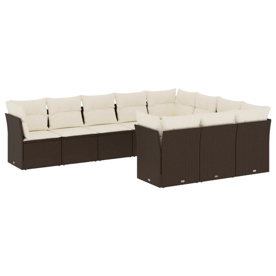 10-delige Loungeset met kussens poly rattan bruin Bruin en crème