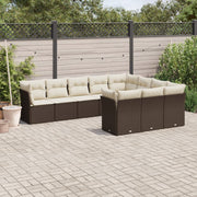 10-piece Lounge Set with cushions poly rattan brown
