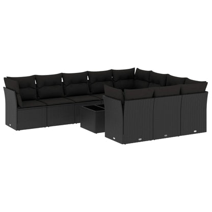 11-Delige Loungeset Met Kussens Poly Rattan Zwart