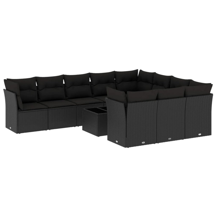 11-Delige Loungeset Met Kussens Poly Rattan Zwart