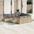 11-delige Tuinset met kussens poly rattan beige