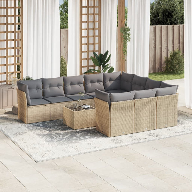 11-Delige Tuinset Met Kussens Poly Rattan Beige