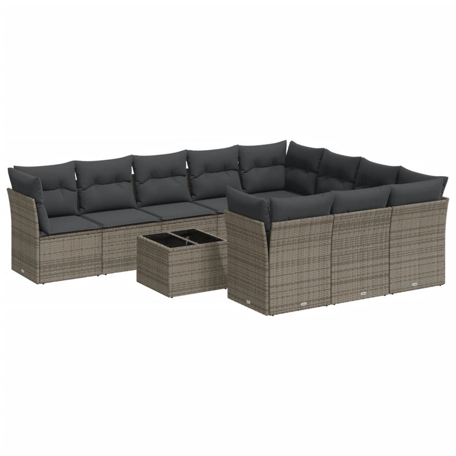 11-Delige Loungeset Met Kussens Poly Rattan Grijs