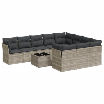 11-delige Loungeset met kussens poly rattan lichtgrijs
