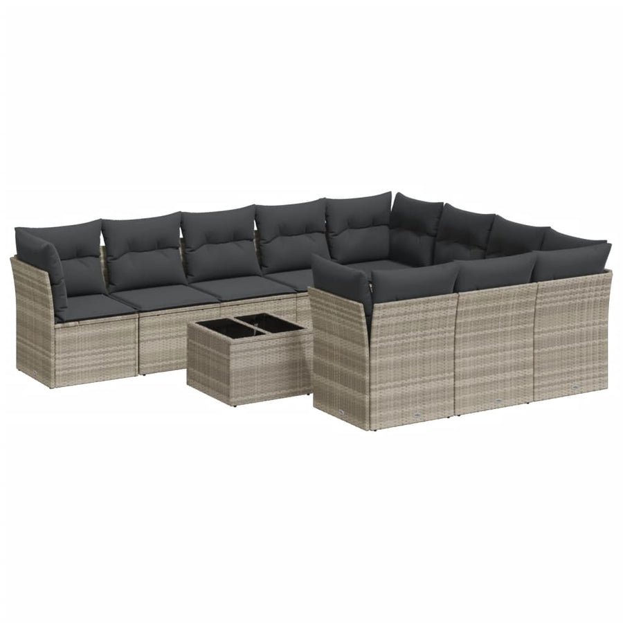 11-delige Loungeset met kussens poly rattan lichtgrijs