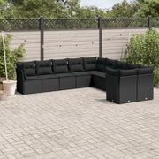 10-piece Loungeset with Cushions Poly Rattan Black