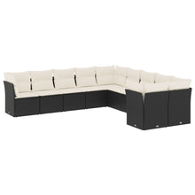 10-delige Loungeset met kussens poly rattan zwart Zwart en crème