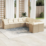 10-piece Lounge Set with Cushions Poly Rattan Beige