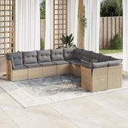 10-piece Lounge Set with Cushions Poly Rattan Beige