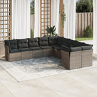 10-Delige Loungeset Met Kussens Poly Rattan Grijs