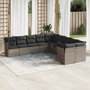 10-piece Lounge Set with Cushions Poly Rattan Grey
