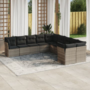 10-piece Lounge Set with Cushions Poly Rattan Light Grey