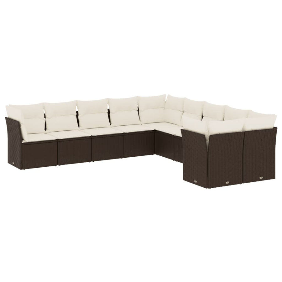 10-delige Loungeset met kussens poly rattan bruin Bruin en crème