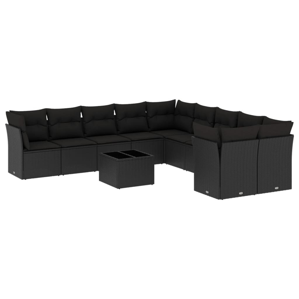 11-Delige Loungeset Met Kussens Poly Rattan Zwart