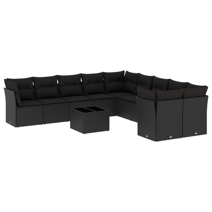 11-Delige Loungeset Met Kussens Poly Rattan Zwart