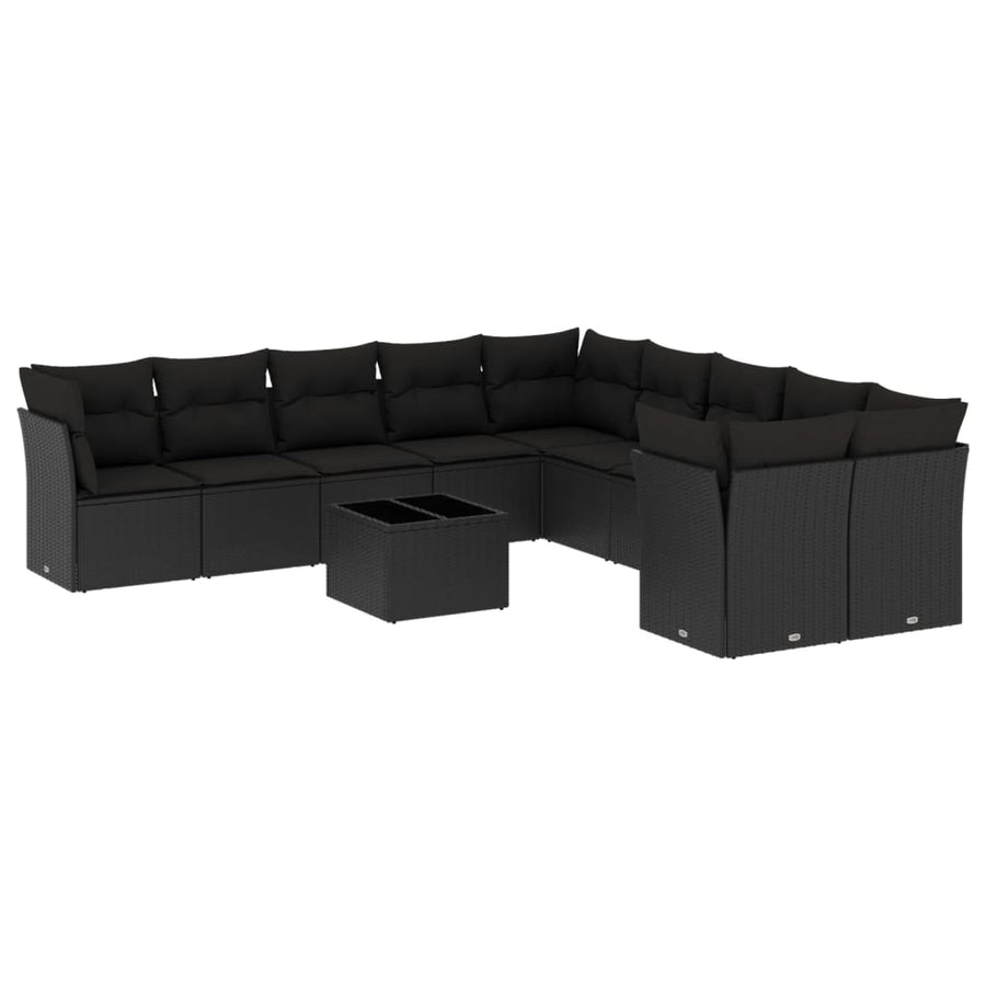 11-Delige Loungeset Met Kussens Poly Rattan Zwart