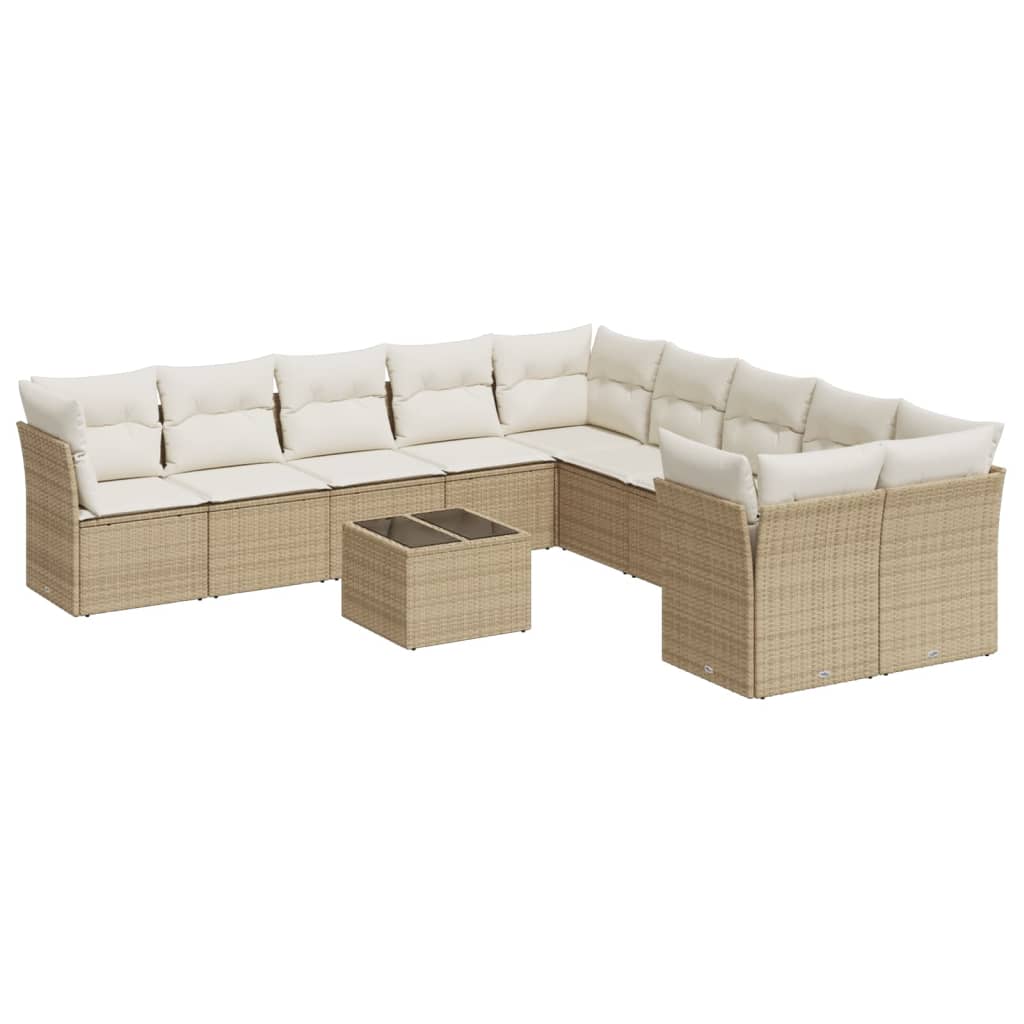 11-Delige Tuinset Met Kussens Poly Rattan Beige