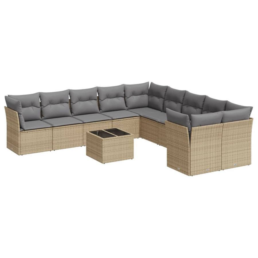 11-Delige Tuinset Met Kussens Poly Rattan Beige