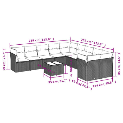 11-Delige Loungeset Met Kussens Poly Rattan Grijs