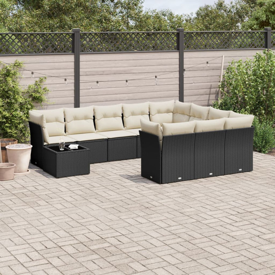 11-Delige Loungeset Met Kussens Poly Rattan Zwart