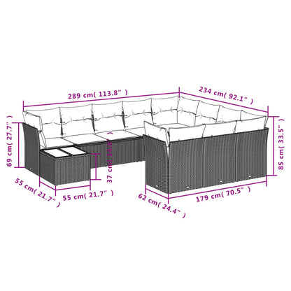 11-Delige Tuinset Met Kussens Poly Rattan Beige