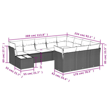 11-Delige Tuinset Met Kussens Poly Rattan Beige