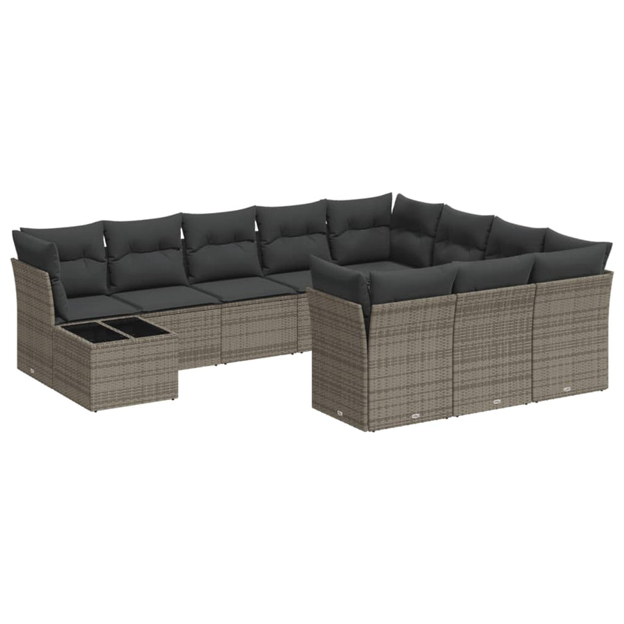 11-Delige Loungeset Met Kussens Poly Rattan Grijs