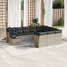 11-delige Loungeset met kussens poly rattan lichtgrijs