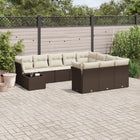 11-delige Loungeset met kussens poly rattan bruin