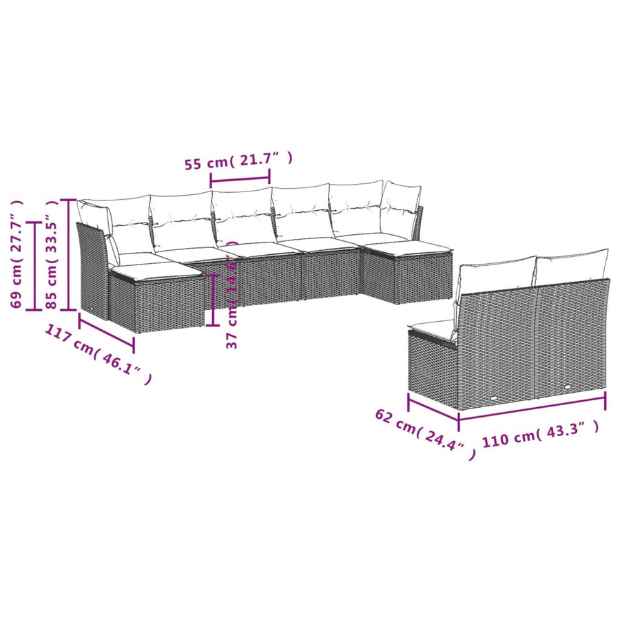 9-Delige Loungeset Met Kussens Poly Rattan Zwart