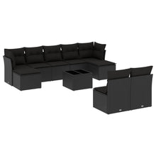 10-delige Loungeset met kussens poly rattan zwart Zwart Met tafel