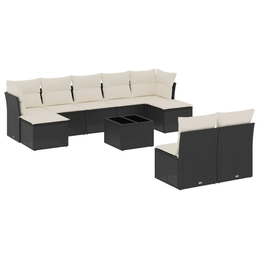 0-delige Loungeset met kussens poly rattan Zwart en crème Met tafel