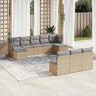 10-Delige Loungeset Met Kussens Poly Rattan Beige